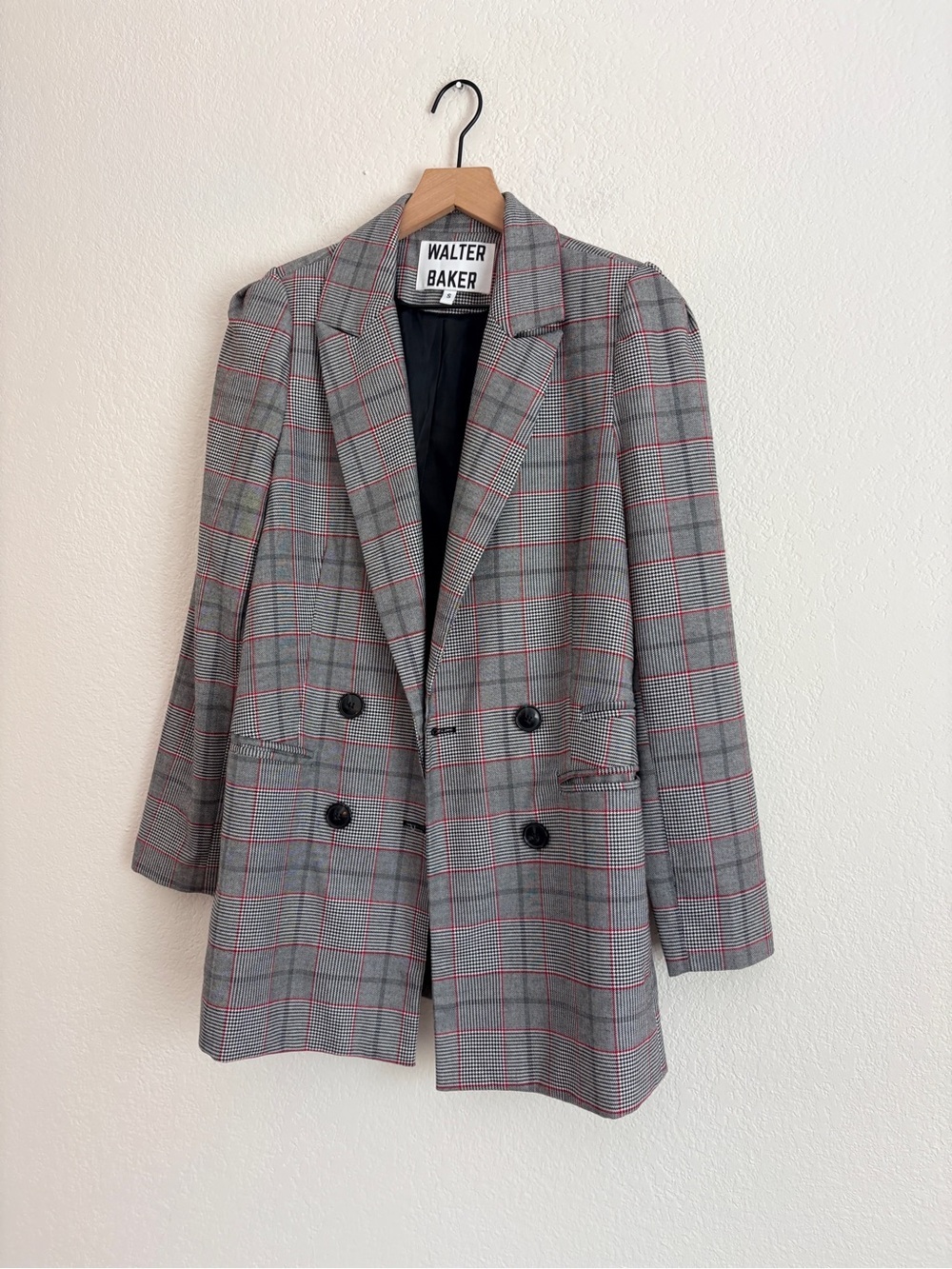 Walter Baker Gray Plaid Blazer with Red Windowpane
